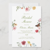 Wildflower and Butterfly Bridal Shower Einladung (Vorderseite)