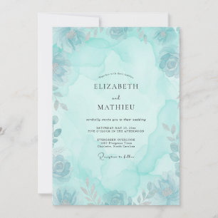 Wildflower Aqua Gemalte Pfingstrose Hochzeit Einladung
