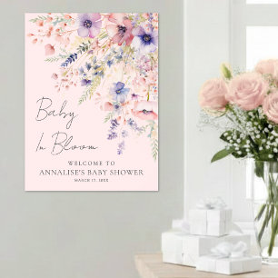 Wildflower-Baby-in-Blüte-Rosa-Baby-Shower-Willkomm Poster