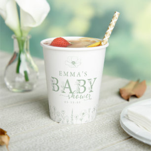 Wildflower-Baby-Party   Salbeigrüne Blumen  Pappbecher