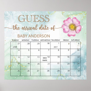 Wildflower-Baby-Party-Vorhersage-Datums-Kalender Poster