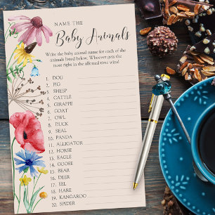 Wildflower-Baby-Shower-Baby-Tiernamen-Quiz-Spiel