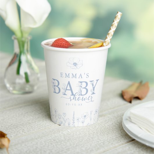 Wildflower Baby Shower | Blue Floral Paper Cup Pappbecher (In Situ)