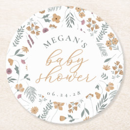 Wildflower Baby Shower Coasters - Orange Runder Pappuntersetzer