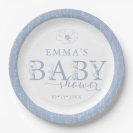 Wildflower Baby Shower | Dusty Blue Floral Plate Pappteller