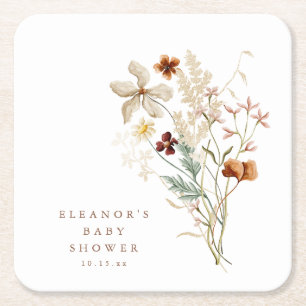 Wildflower-Baby-Shower Geschlechtsneutral Wasserfa Rechteckiger Pappuntersetzer
