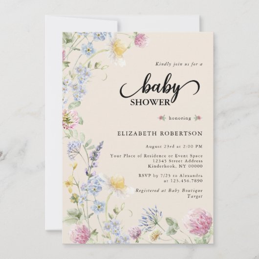 Wildflower Baby Shower Invitation Einladung (Vorderseite)