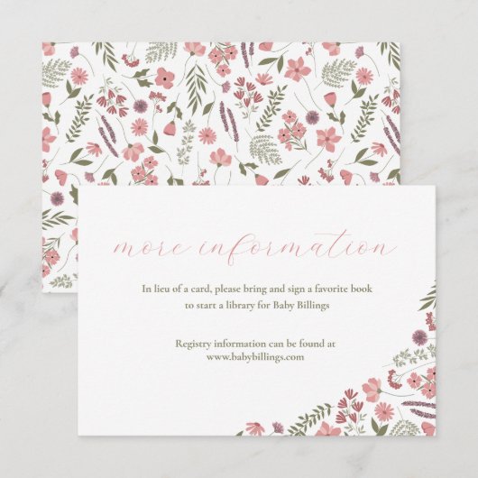 wildflower baby shower invitation insert - pink einladung (Vorne/Hinten)