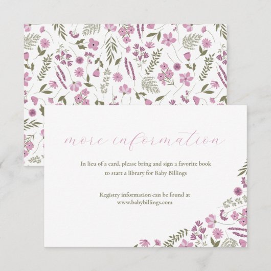 wildflower baby shower invitation insert - purple einladung (Vorne/Hinten)