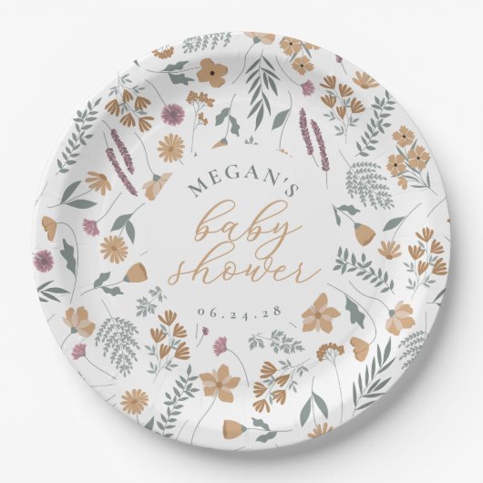 Wildflower Baby Shower Paper Plates - Orange Pappteller (Vorderseite)