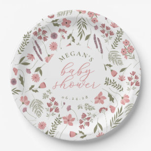 Wildflower-Baby-Shower-Papierplatten - Rosa Pappteller