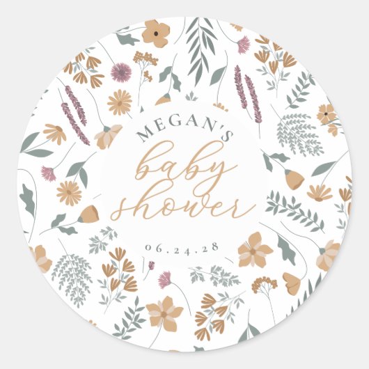 Wildflower Baby Shower Sticker - Orange (Vorderseite)
