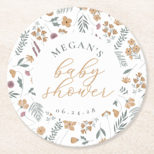 Wildflower-Baby-Shower-Unterlagen - Orange Runder Pappuntersetzer