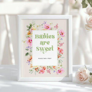 Wildflower-Babys sind süße rosa Salbei-Baby-Party Poster