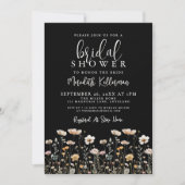 Wildflower Black Elegant Bridal Shower Einladung (Vorderseite)