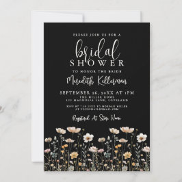 Wildflower Black Elegant Bridal Shower Einladung