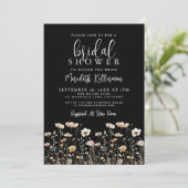 Wildflower Black Elegant Bridal Shower Einladung (Stehend Vorderseite)