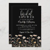 Wildflower Black Elegant Bridal Shower Einladung (Vorne/Hinten)