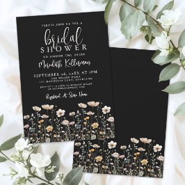 Wildflower Black Elegant Bridal Shower Einladung