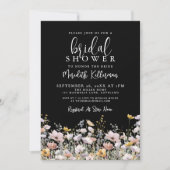 Wildflower Black Floral Bridal Shower Einladung (Vorderseite)