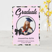 Wildflower Black Gingham Bow Photo Graduation Karte (Gelbe Blume)