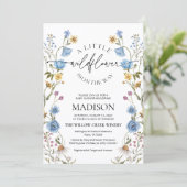 Wildflower Blau Baby Shower Einladung (Stehend Vorderseite)