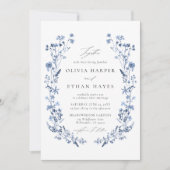 Wildflower Blaue Blumen Garten QR-Code Hochzeit Einladung (Vorderseite)