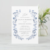 Wildflower Blaue Blumen Garten QR-Code Hochzeit Einladung (Stehend Vorderseite)