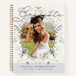 Wildflower Blue Floral Photo Graduation Guest Book Notizblock