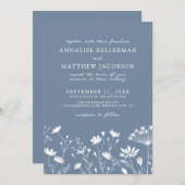 Wildflower Blue Wedding Einladung (Vorne/Hinten)