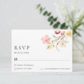 Wildflower Blush Floral Garden Wedding RSVP Cards (Stehend Vorderseite)