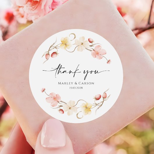 Wildflower Blush Floral Wedding Thank You Runder Aufkleber