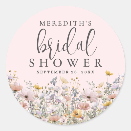 Wildflower Blush Pink Bridal Shower Runder Aufkleber (Vorderseite)