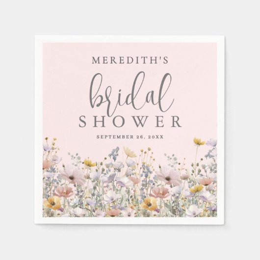 Wildflower Blush Pink Bridal Shower Serviette (Vorderseite)