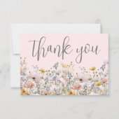Wildflower Blush Pink Dankeskarte (Vorderseite)