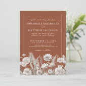 Wildflower Boho Burnt Orange Wedding Einladung (Stehend Vorderseite)