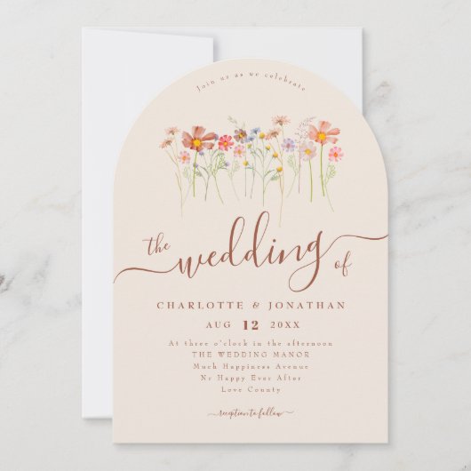 Wildflower Boho Fall Beige Terracotta Rust QR code Einladung (Vorderseite)