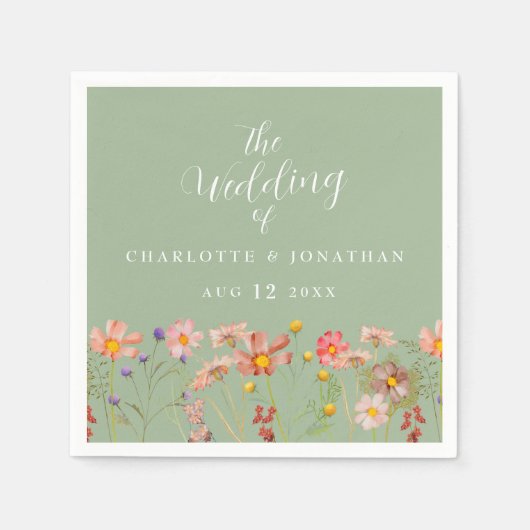 Wildflower Boho Fall Floral Sage Green Wedding Serviette (Vorderseite)