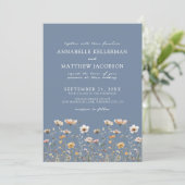 Wildflower Boho Floral Blue Wedding Einladung (Stehend Vorderseite)