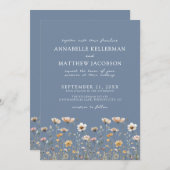 Wildflower Boho Floral Blue Wedding Einladung (Vorne/Hinten)