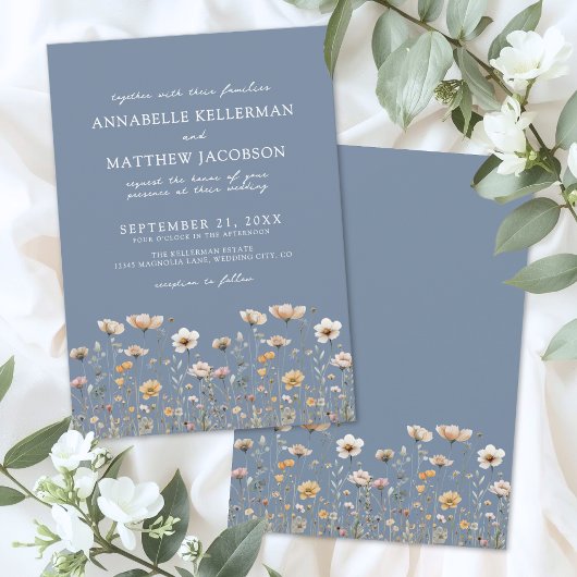 Wildflower Boho Floral Blue Wedding Einladung