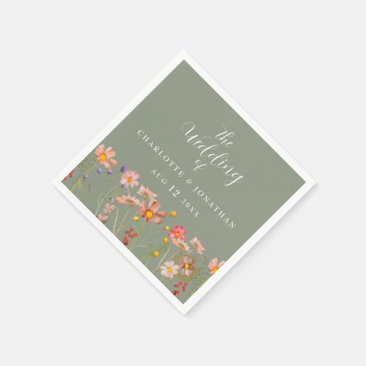 Wildflower Boho Floral Sage Green Wedding Serviette (Ecke)