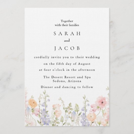 Wildflower Boho Garden Wedding Invitation Einladung (Vorderseite)