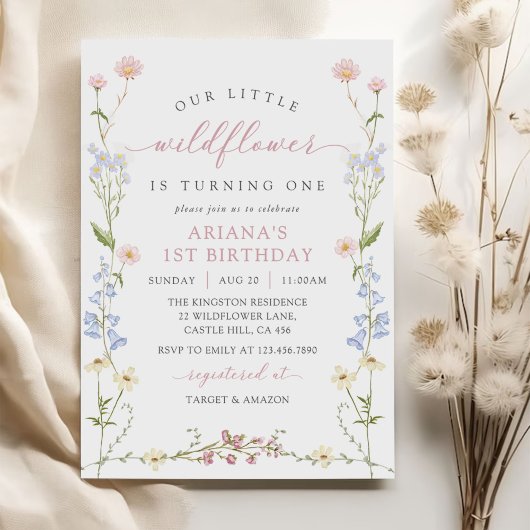 Wildflower Boho Girl 1st Birthday Party Einladung