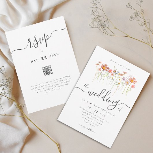 Wildflower Boho Hochzeit QR-Code Einladung