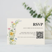 Wildflower Boho Moderne Hochzeit Qr Code RSVP Karte (Stehend Vorderseite)