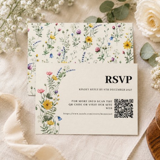 Wildflower Boho Moderne Hochzeit Qr Code RSVP Karte