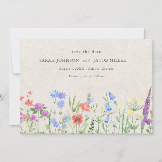 Wildflower Boho Wedding Photo Save The Date (Vorderseite)