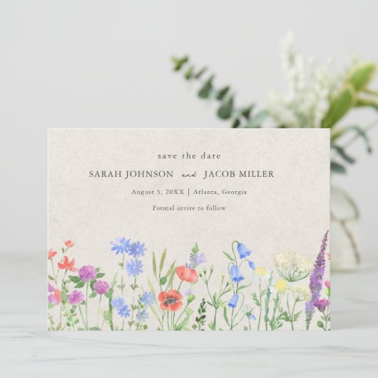 Wildflower Boho Wedding Photo Save The Date (Stehend Vorderseite)