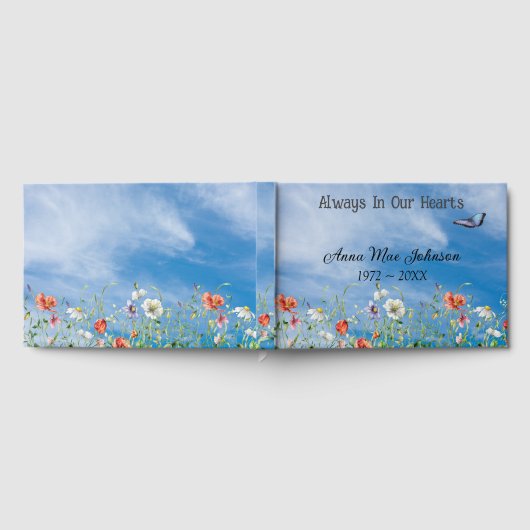 Wildflower Border With Butterfly Memorial Service Gästebuch (Voll)